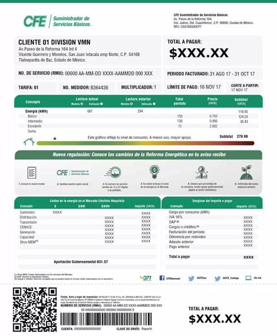 Ejemplo de recibo de luz
